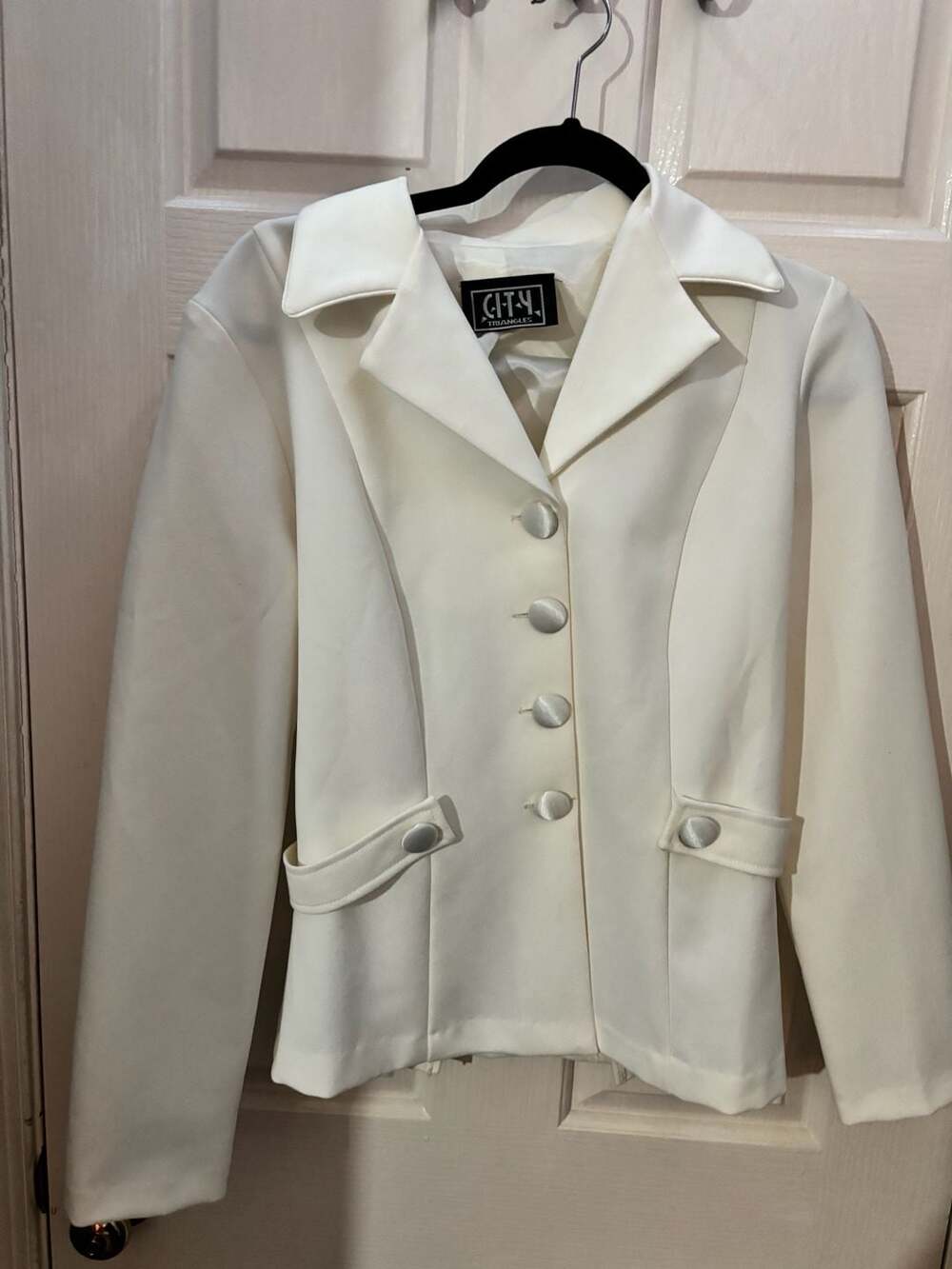 City Triangles Cream White Button Up Blazer And Skirt Suit Set